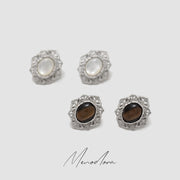 Natural Tiger's Eye / Natural White Mother-of-Pearl Ear Studs