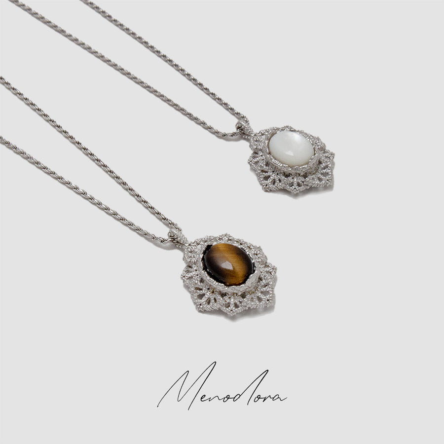 Natural Tiger Eye Stone Necklace /Natural White Fritillaria Necklace