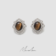 Natural Tiger's Eye / Natural White Mother-of-Pearl Ear Studs