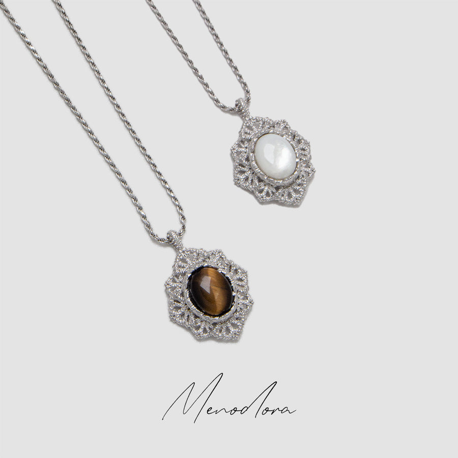 Natural Tiger Eye Stone Necklace /Natural White Fritillaria Necklace