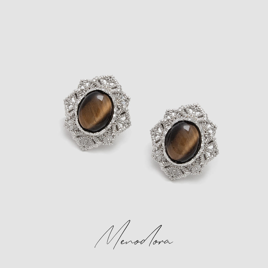 Natural Tiger's Eye / Natural White Mother-of-Pearl Ear Studs